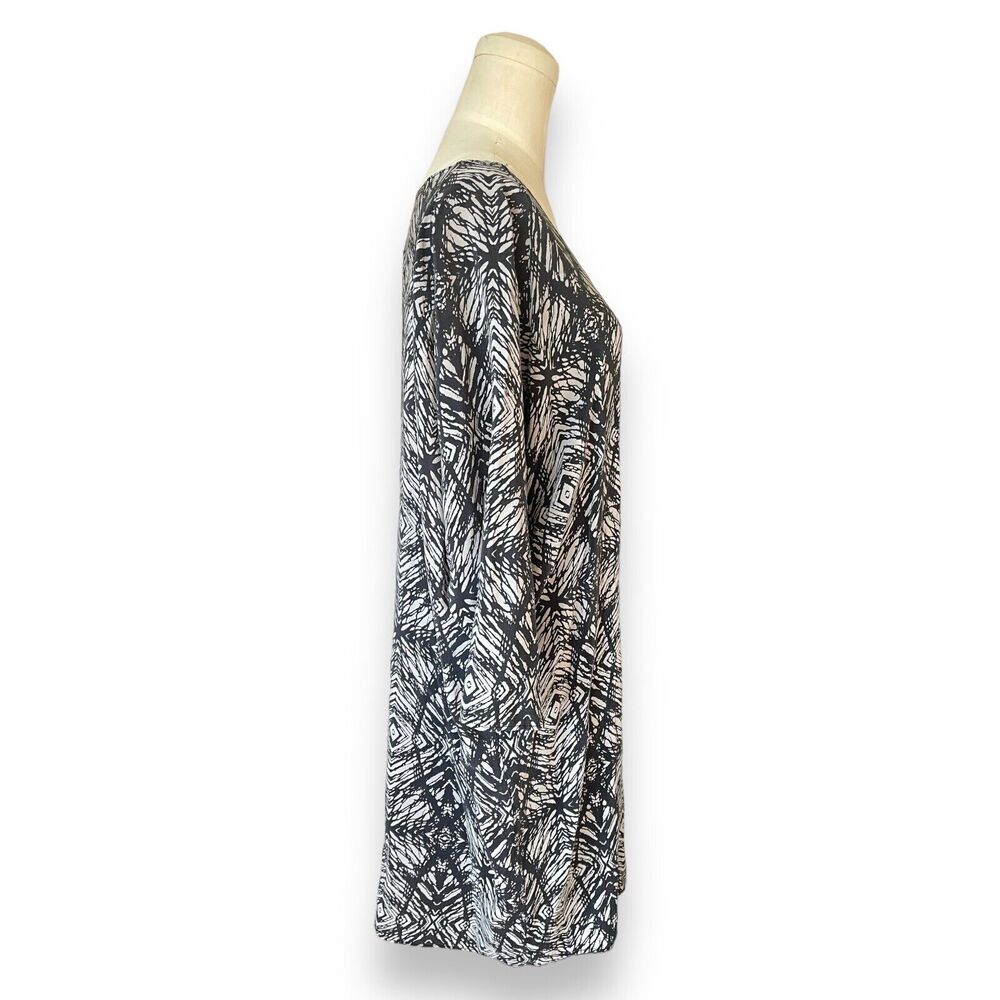 H. Fredriksson Silk Grey Black Abstract Tunic Blouse 3/4 Sleeves Gray Size Large - Picture 2 of 6